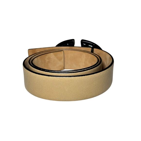 Valentino Garavani Beige Leather Black V Logo Buckle Waist Belt Size 75/30 main image 4